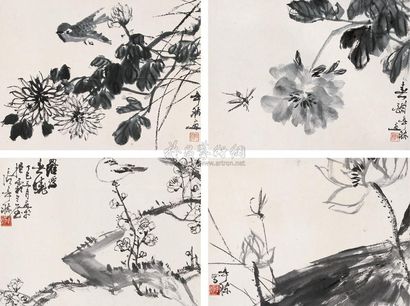 张辛稼 丁巳（1977年）作 草虫花卉 对屏