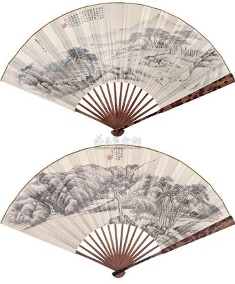 沈塘 戊戌（1898年）作 松亭爽籁 成扇