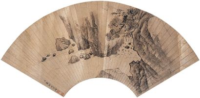 董邦达 枕石观瀑图 扇面