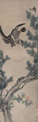 沈铨 （款） 丙寅（1746年）作 鹰击图 立轴