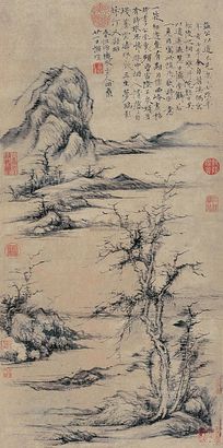 倪瓒 （款） 疏林平远图 立轴