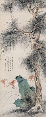 朱昂之 辛巳（1821年）作 松石萱草 立轴