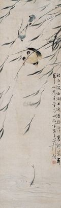 李育 翠柳鸣禽 立轴
