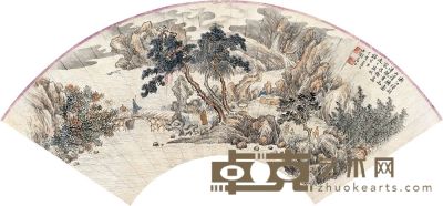 张石园 丁亥（1947）年作 湖山清旷 扇面 18×54cm