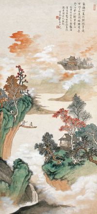 郑午昌 壬午（1942）年作 白云红树 镜心
