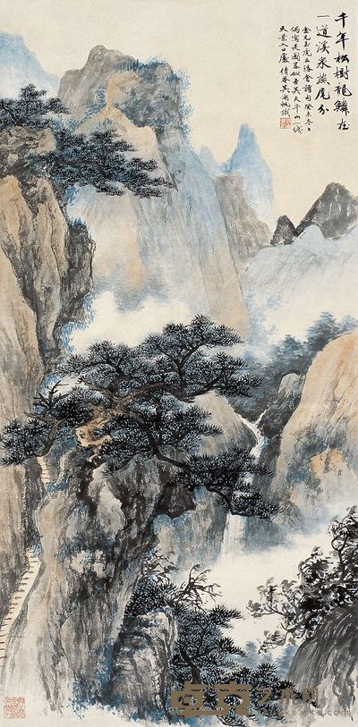 吴湖帆 癸未（1943）年作 天平山一线天 立轴 104×51cm