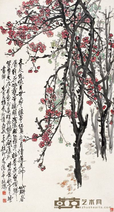 赵云壑 丙辰（1916）年作 绿萼红英 立轴 152×82cm