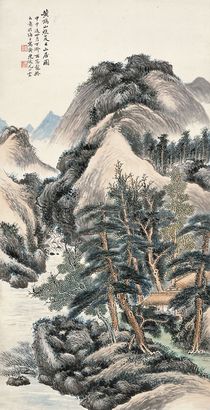 尤小云 1944年作 夏日山居图 立轴