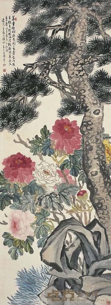 陈半丁(1877~1970)松柏牡丹图