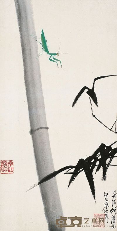 胡若思（1916～2004）螳螂墨竹图 