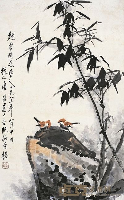 唐云(1910~1993)墨竹小鸟
