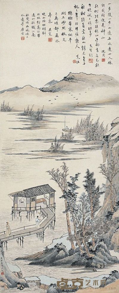 吴谷祥（1848～1903）江亭秋风图 