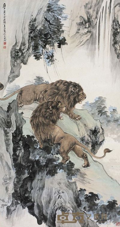 张善孖（1882～1940）双狮图 