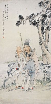 沈心海（1855～1941后）评琴引鹤图