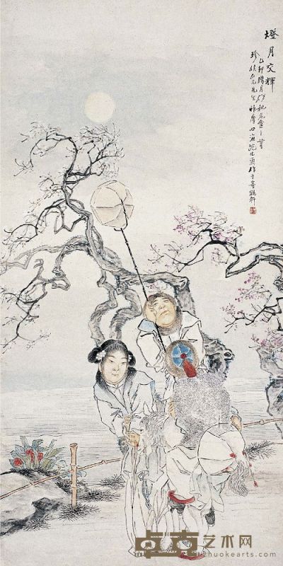沈心海（1855～1941后）灯月交辉图 