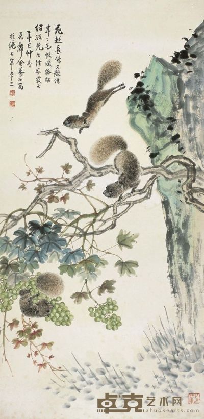 金梦石（1869～1947后）松鼠葡萄图 