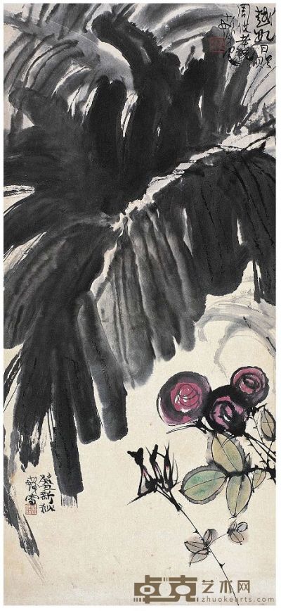 程十发（1921～2007）芭蕉玫瑰 