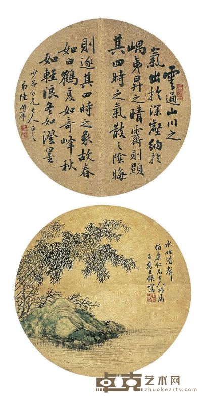 陆润庠（1841～1915）王子乔［清末民初］水竹清声图·书法 