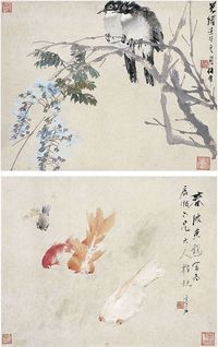 任伯年（1840～1895）虚谷（1823～1896）花鸟、春波鱼戏图