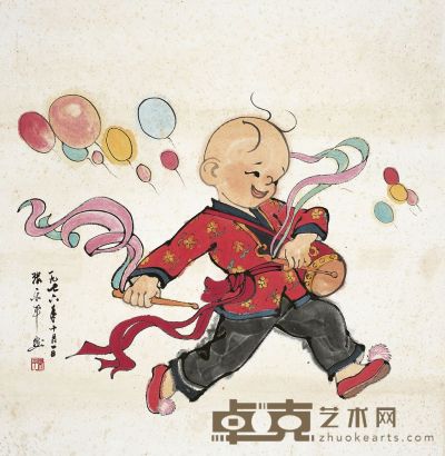 张乐平（1910～1992）欢庆腰鼓图 