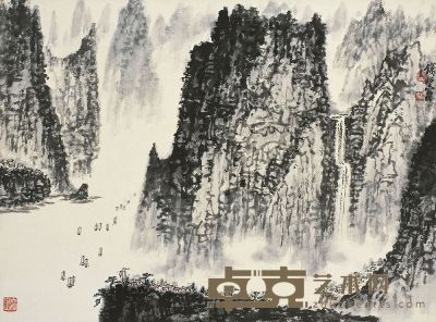钱松嵒（1899～1985）峡江帆影图 