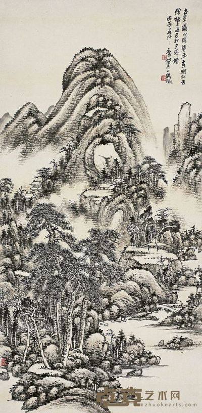 吴征（1878～1949）深山古寺图 