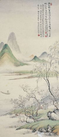诸健秋（1890～1965）桃溪荡舟图