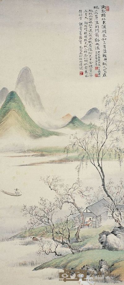 诸健秋（1890～1965）桃溪荡舟图 