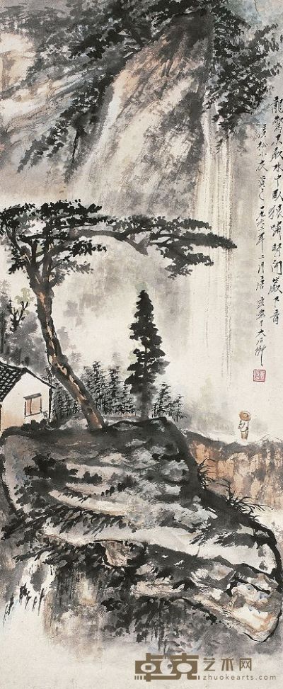 唐云（1910～1993）观瀑图 