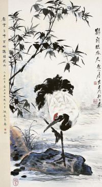 唐云（1910～1993）竹溪鹤舞图
