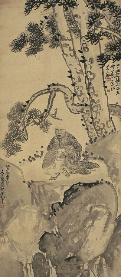 吴昌硕（1844～1927）王震（1867～1938）松石笠翁图 