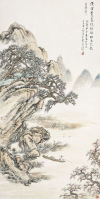 袁培基（1870～1943）丛芦钓艇图