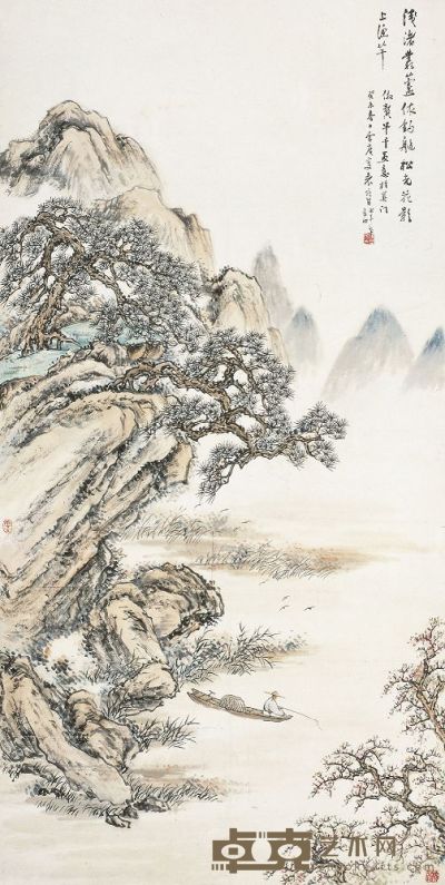 袁培基（1870～1943）丛芦钓艇图 