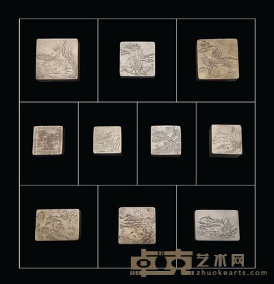 山水图景铜墨盒
