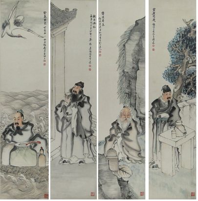 人物四屏