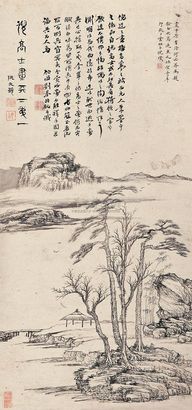 倪瓒 （款） 疏林茅舍 立轴