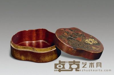 清中期 木胎漆绘桃形盖盒 长8.5cm