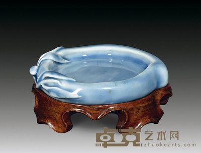 清光绪 天蓝釉桃形笔舔 长7.5cm