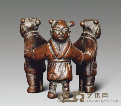 清中期 铜童子牵手笔架 高4.5cm