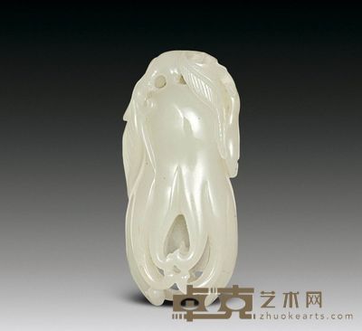 清 白玉佛手挂件 长7cm