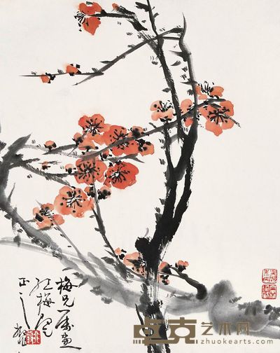 陆抑非 红梅 镜心 35×27cm
