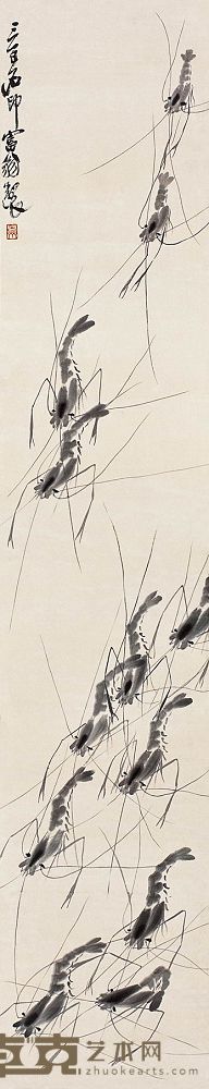 齐白石 群虾图 立轴 135×26cm
