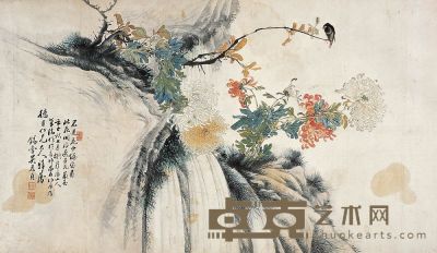 吴葆贞 1972年作 花鸟 横幅 83×143cm