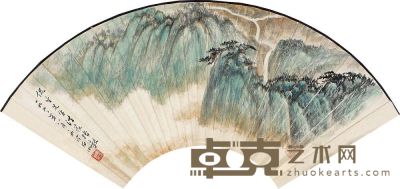 申石伽 1972年作 山水 扇面 19×51cm
