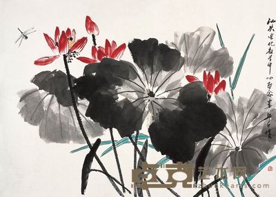 娄师白 荷花蜻蜓 镜心 89×124cm