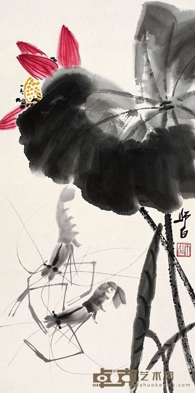 娄师白 荷花 镜心 68×34cm