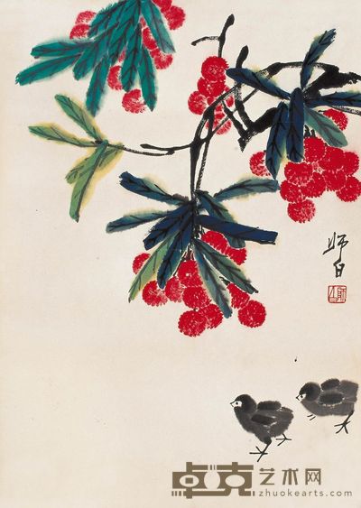 娄师白 荔枝小鸡 镜心 68×49cm
