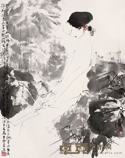 王西京 赏莲图 立轴 87×68cm