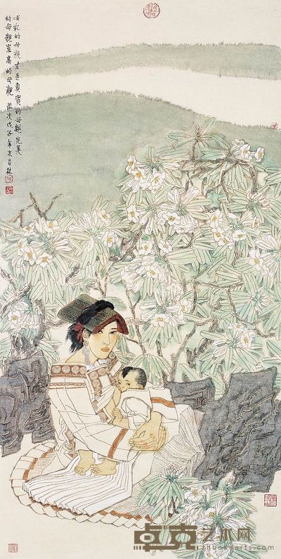 何昌林 2008年作 哺育 镜框 139×69cm