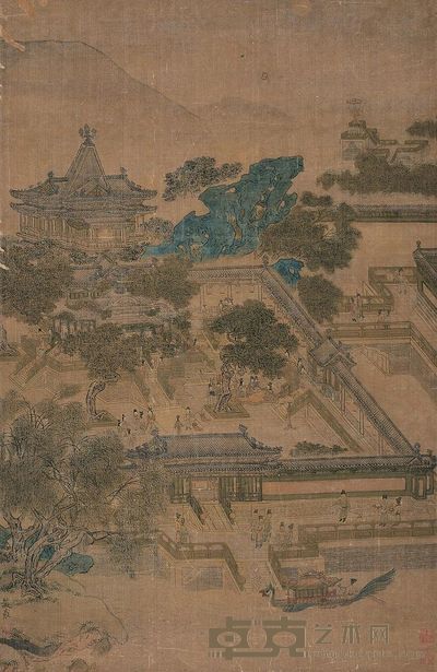 赵雍 夜宴图 立轴 72.5×47cm